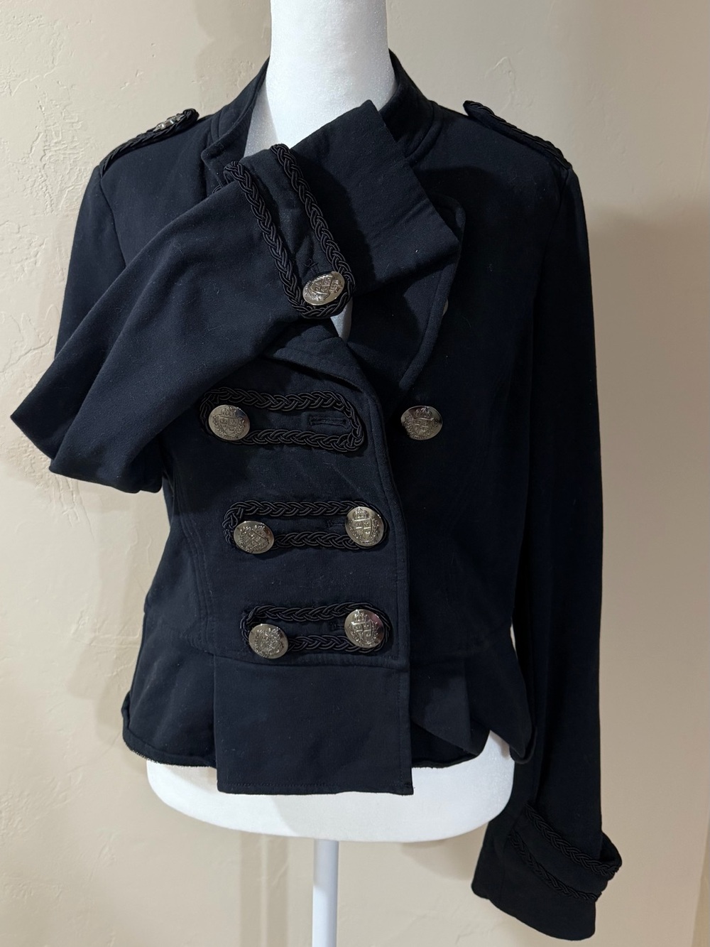 Express Black Military Band Jacket / Crested Button Fleece Blazer - Picture 2 of 6